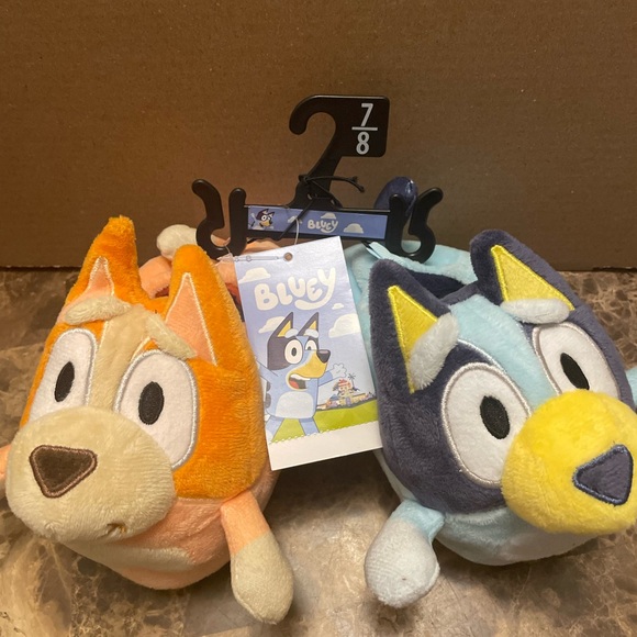 Other - Bluey & Bingo Plush Slippers Blue Orange 7/8 Unisex Kids Cartoon Indoor